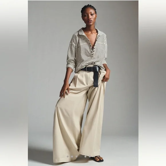 Pilcro Spliced Henley Top, ivory/black stripe, size medium - Picture 2 of 6